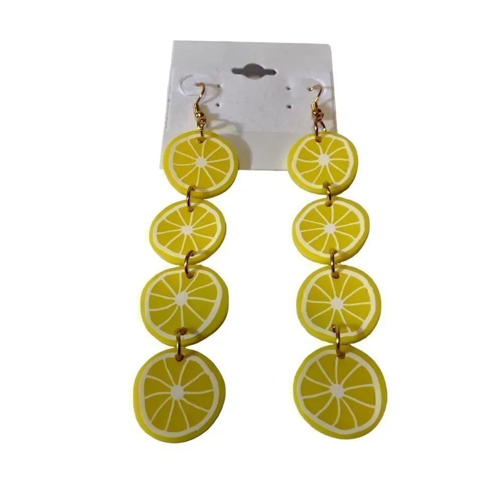 Lemon slices long drop earrings w/gold hardware. Sooo Cute!!